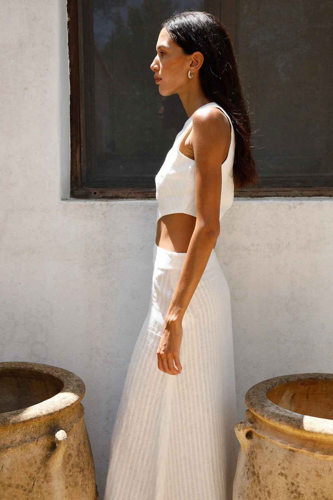 The Ava Asymmetric Maxi Dress in off-white