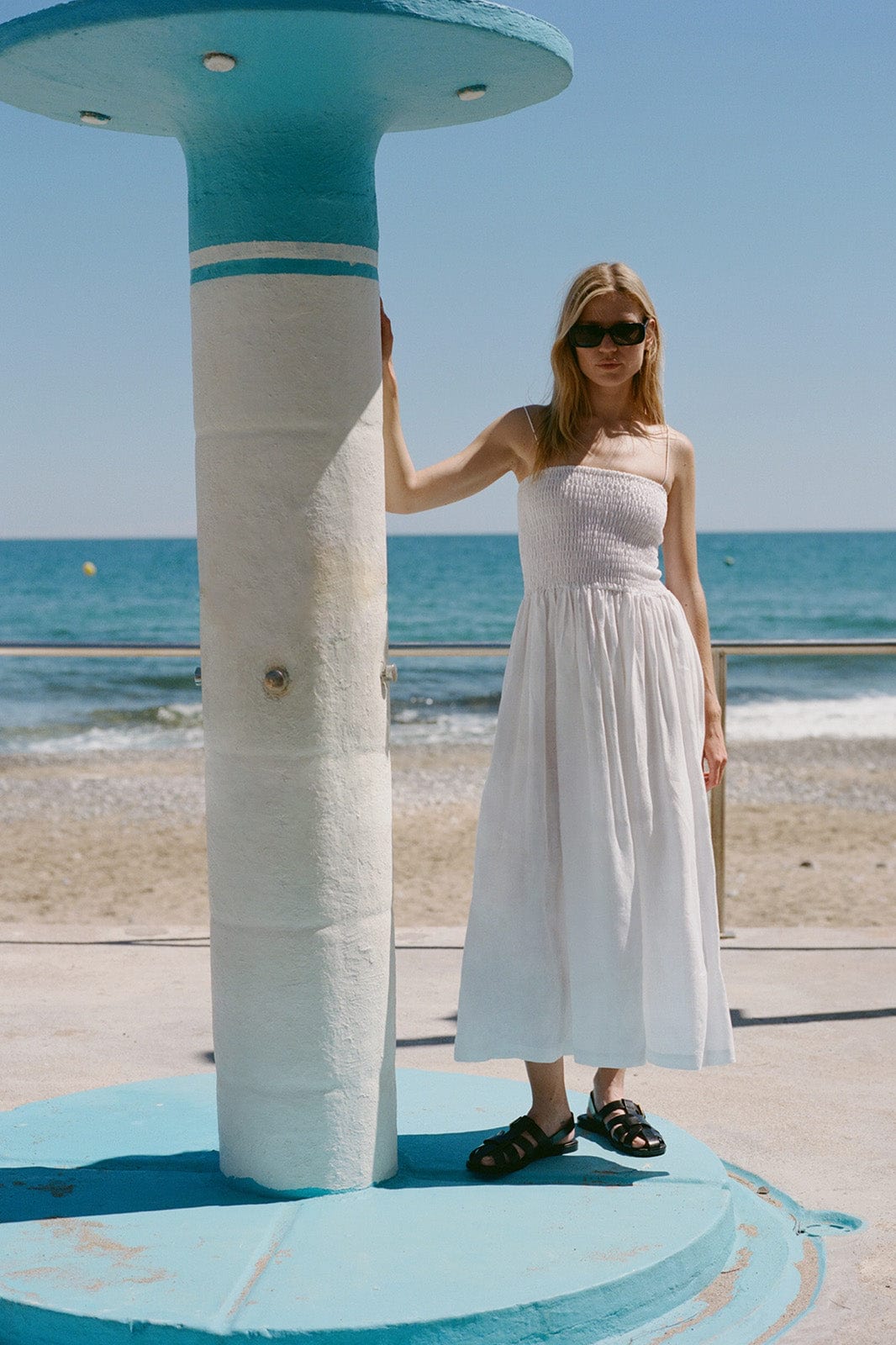 The Harlow Smocked Maxi Dress in white