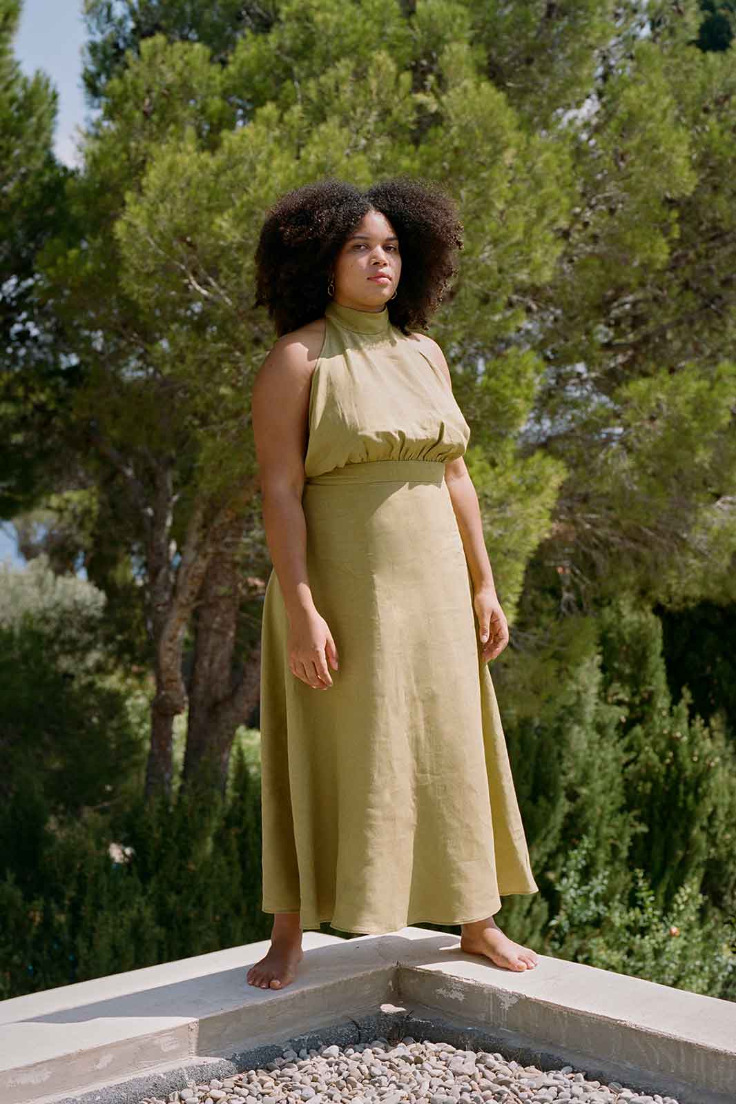 The Isi Halterneck Dress in Willow Green