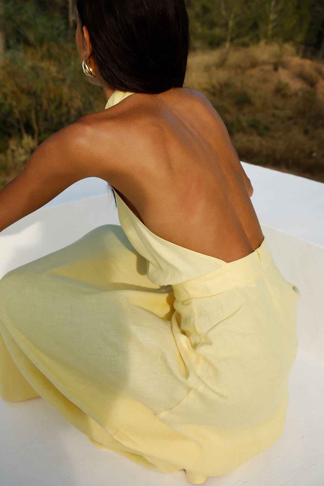 The Isi Halterneck Dress in yellow