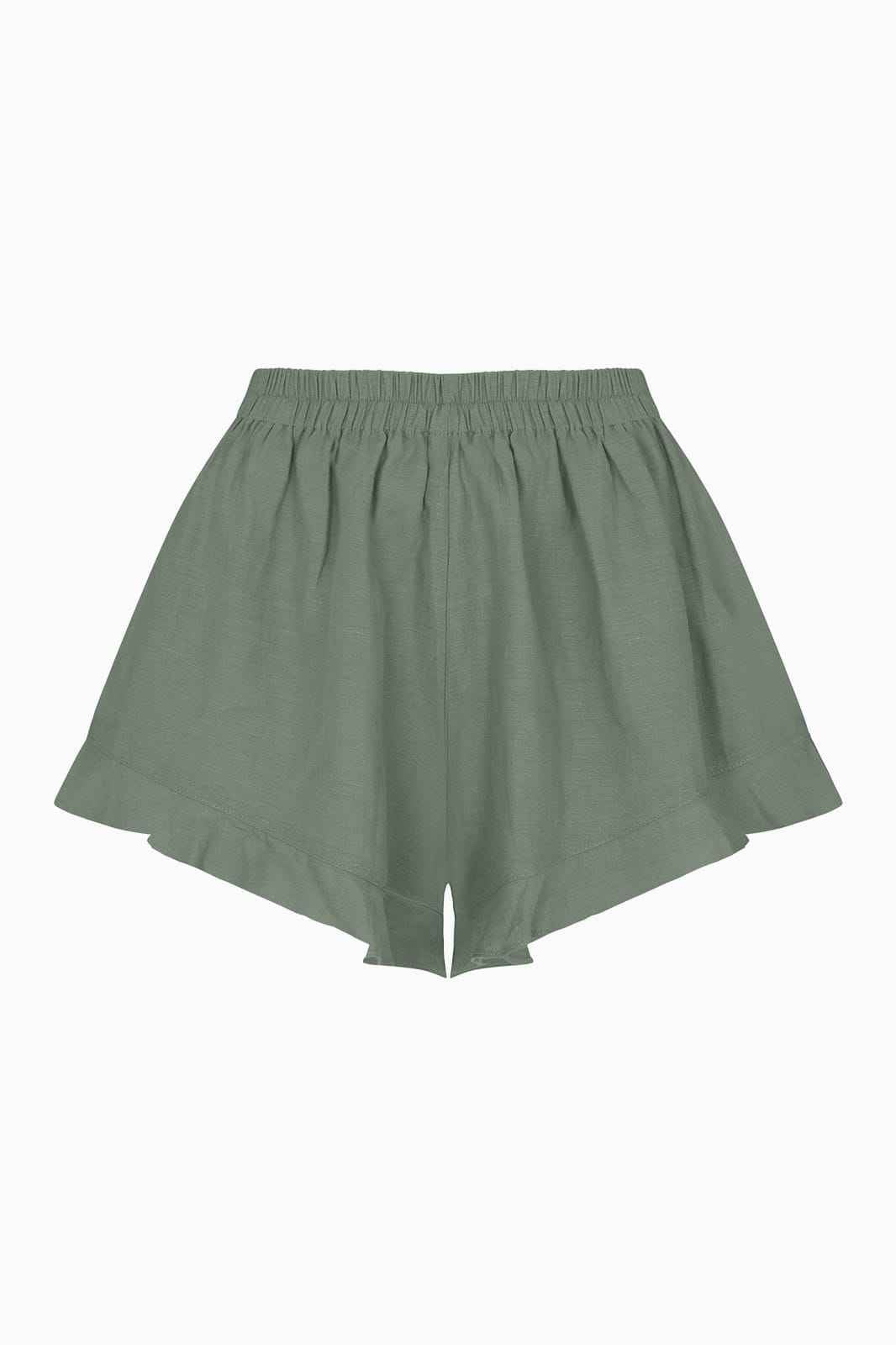 The Paula Ruffled Shorts in olive green