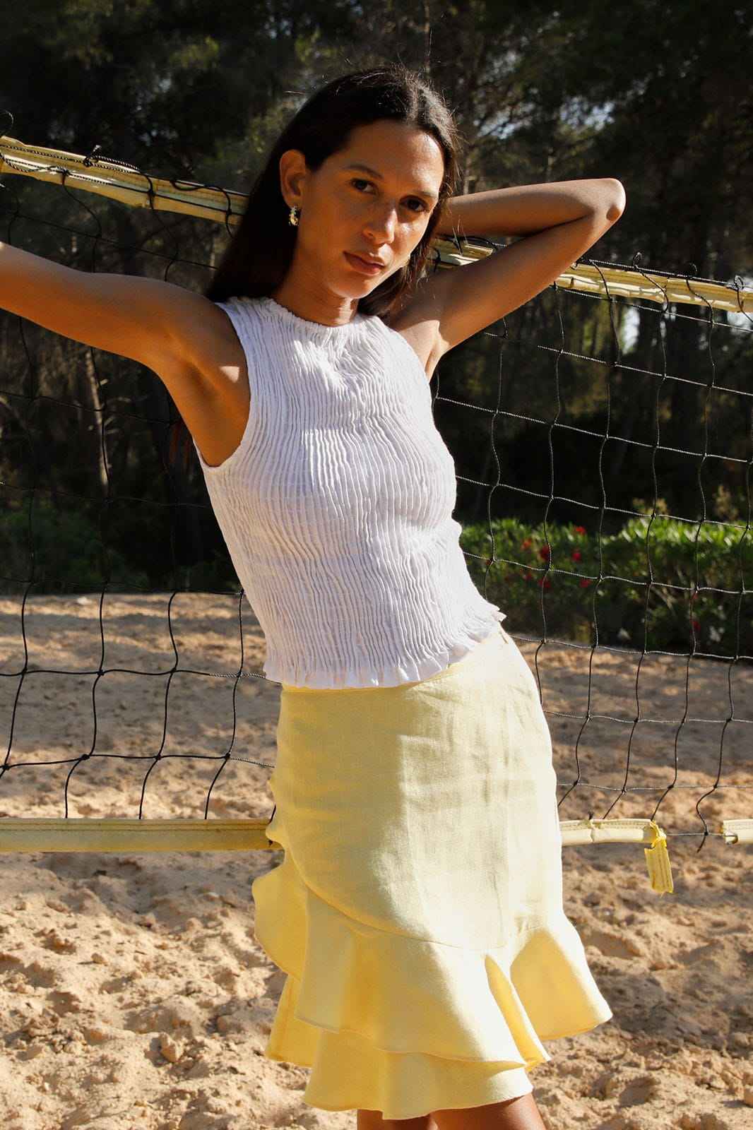 The Carrie Ruffled Mini Skirt in yellow