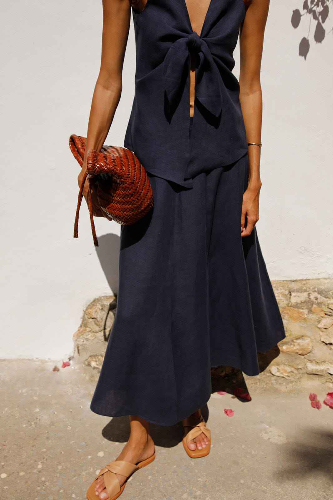 The Lucia Tie Vest in navy blue