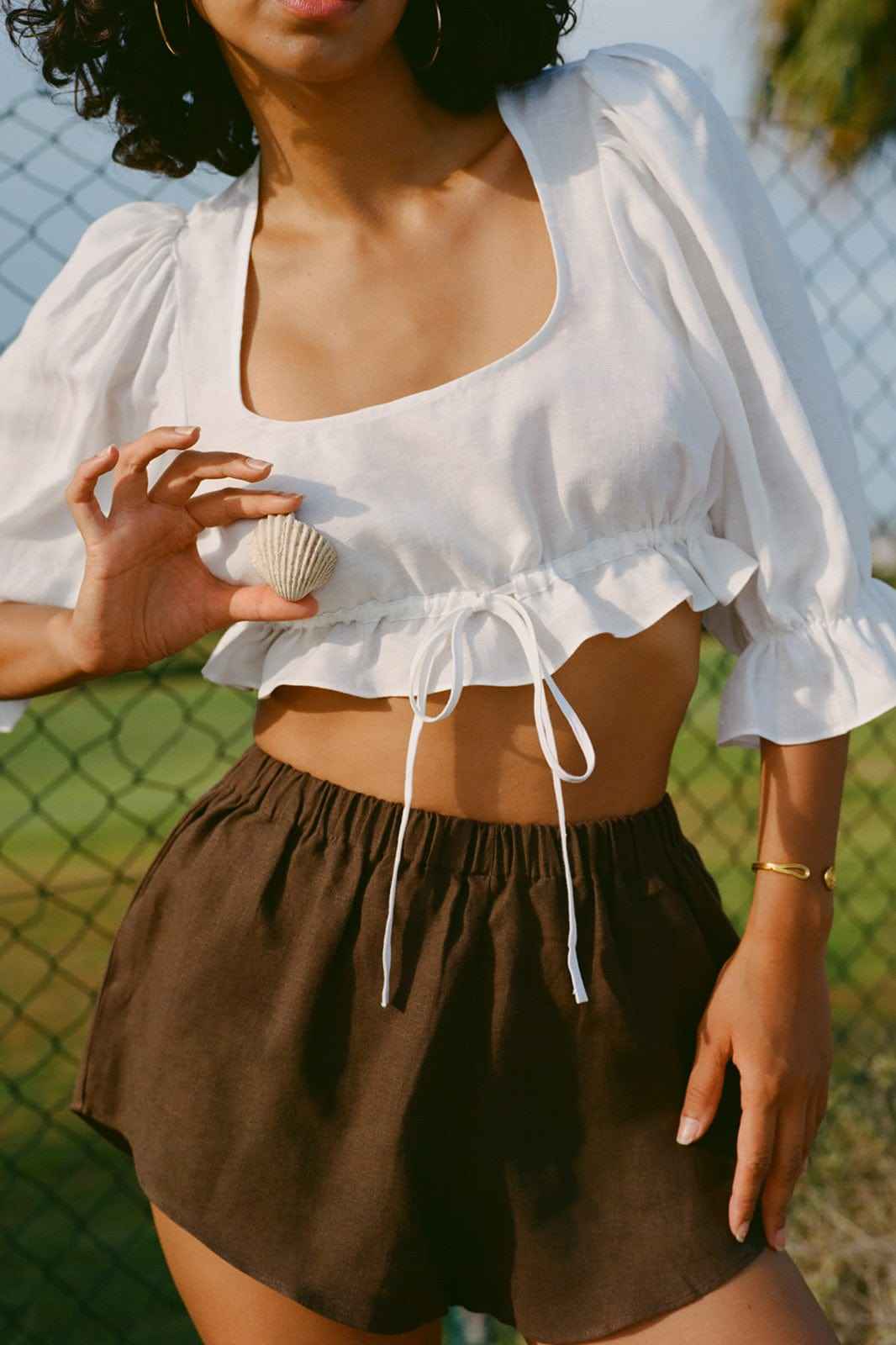 The Carla Puffed Sleeves Blouse in white